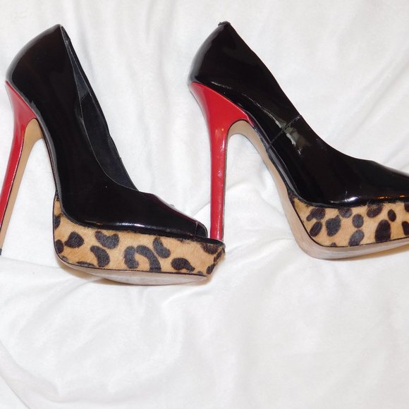 Steve Madden JAAGG Leather Black/ Leopard pumps size 6 - Picture 4 of 11